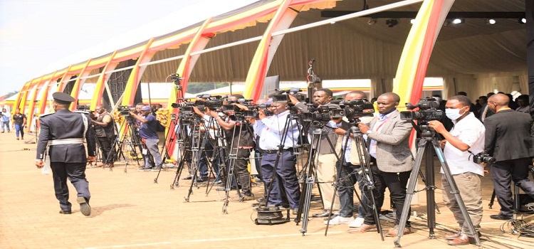 Journalists capturing the budget reading at the Kololo Ceremonial Grounds